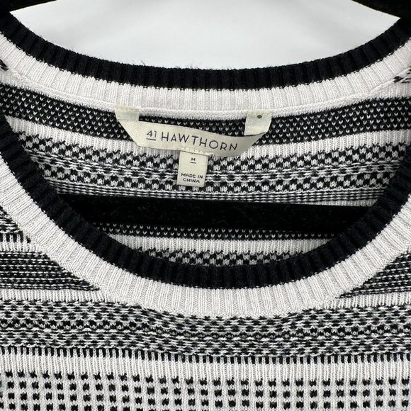 41 Hawthorn Women's Sweater  Black White Striped Knit Crewneck‎ Size Medium - Picture 2 of 7